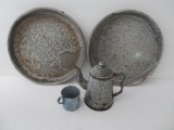 Four pieces of grey graniteware