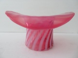 Large cranberry swirl hat vase, attributed to Fenton, 5 1/2
