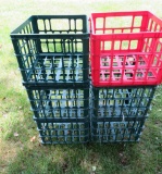 Six plastic milk crates, light weight