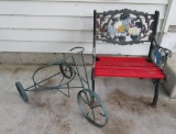 Outdoor cast metal child chair and tricycle planter