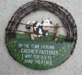 Motto sign, barbed wire art