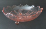 Pink Depression glass bowl, Stag and Holly, 10