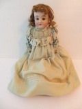 Antique German bisque doll, leather body, 18