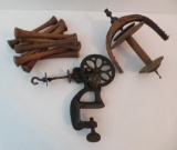 Table mounted spool winder and wooden spools