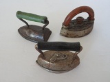 Three miniature child size irons, 3