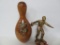 Vintage bowling trophies, maple bowling pin and c 1950's bowling top, male