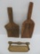 Vintage wooden utensils, roller, spoon and comb