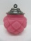 Pink quilted satin glass biscuit jar, 7