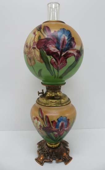 Lovely Bradley and Hubbard Iris Gone with the Wind Lamp, 24" tall, oil lamp