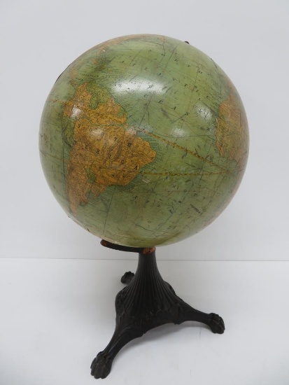 Cast iron base globe, 18" tall, Rand McNally 12" Terrostrial