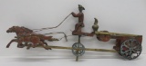 Copper and brass weathervane directional, horse drawn Fire Truck, 28