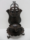 Very ornate Whale oil lamp or Betty Lamp, 11