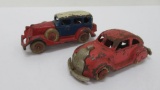 Two cast iron cars, sedan and Volkswagon, attributed to Hubley