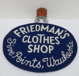 Friedman's Clothes Shop bowling shirt patch and Palmer Brush holder, Waukesha advertising