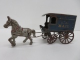 Tin and cast iron horse drawn Mail truck toy, 10