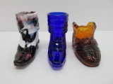 Three interesting glass shoes, Cowboy boots with spurs, 2 1/2