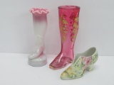 Three lovely glass shoes, floral and pink