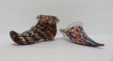 Two fabulous art glass slipper shoes, Milefiori pointed toe and end of the day slipper