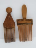 Two antique wooden combs, weaving tools, 9