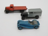 Two trucks and convertible metal car, Dinky and Tootsie Toy, 3
