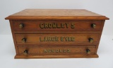 Crowley's Large Eyed Needles three drawer spool cabinet, oak