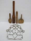 Wooden utensils and metal multi cookie cutter press