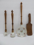 Lovely wooden kitchen utensils with rose porcelain decoration, 11