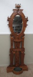 Fabulous 7' Walnut Hall Tree with mirror and tray, carved