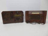 Two vintage radios, 1940/50's, wooden, not working, 14