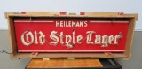 Large Heilemans Old Style Lager Neon light in wooden crate, works!