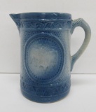 Blue and white stoneware milk pitcher, Cow, 8