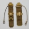 Two vintage gold tone mesh watch fobs and chain, 8