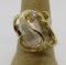 14kt yellow gold wire ring set, pearl and diamond, size 6 1/2
