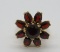 14 kt yellow gold cluster ring, garnets, size