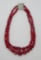 Red cubed glass double strand beaded choker, hand tied, 14