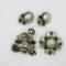 Two lovely aurora borealis rhinestone pin brooches, one with matching earrings, 1 3/4