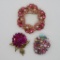 Three lovely pink rhinestone pins, Trifari and Lisner