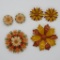 Two pin and earring sets, floral, c 1970's designs, 2