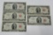 Five two dollar bills, series 1953, 1953B and 1963