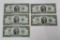 Five series 1976 Two Dollar Bills, sequential G16946657A to G1694661A