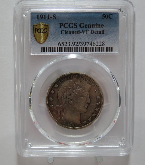 1911-S Liberty Half Dollar, PCGS cleaned VF detail