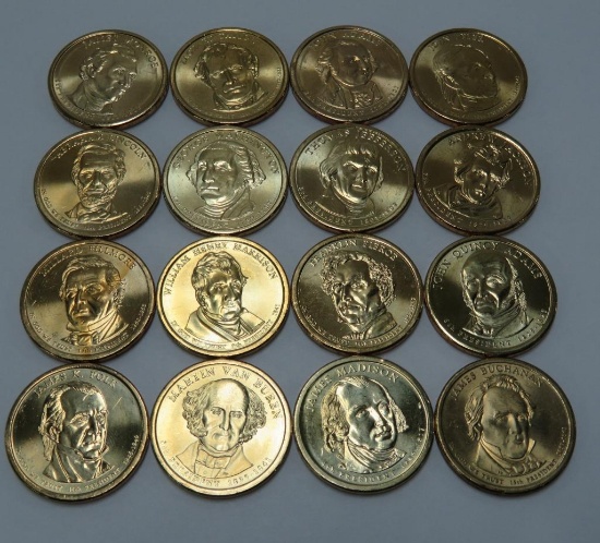 16 Presidential dollar coins, 2007 to 2011, complete