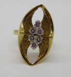 18kt yellow gold marquise cup design diamond ring, size 6 1/2