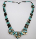 Turquoise and Silver Tribal Necklace, 14