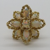 14kt yellow gold ring, multi layer opals, size 6