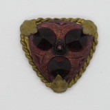 Vintage dress clip, lovely amethyst colored glass with metal leaf design, 2