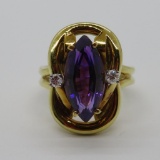18kt yellow gold intertwined ring with amethyst and diamonds, size 6 1/2