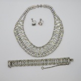 Brilliant rhinestone jewelry set, necklace, earrings and bracelet