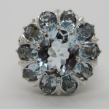 14kt white gold cluster ring, aquamarine,