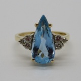 14kt yellow gold ring with aquamarine and diamonds, size 6 1/2